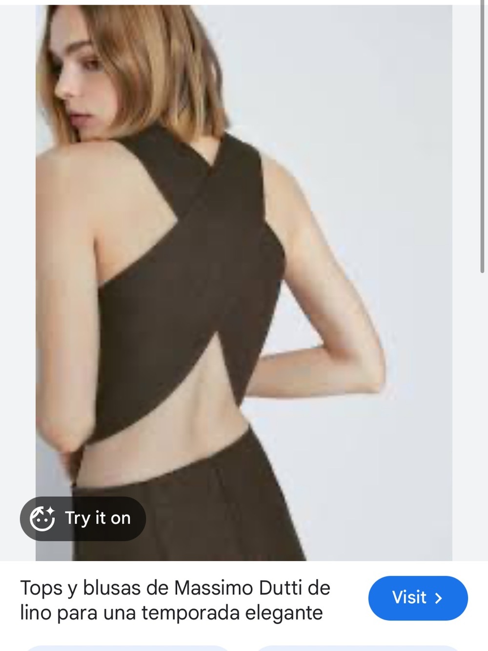 Massimo Dutti Women's Dark Brown Sleeveless Linen Crop Top - Picture 2 of 9